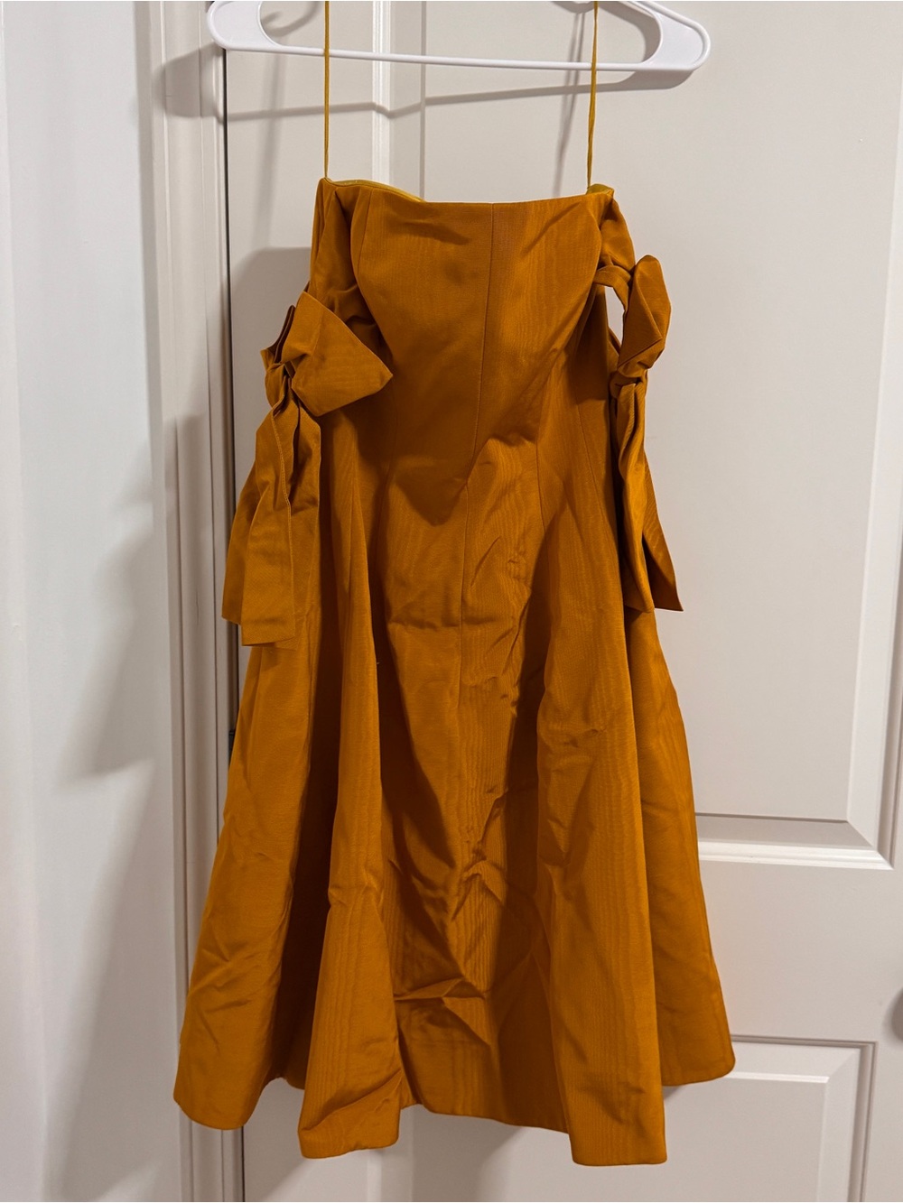 Oscar de la Renta Mustard Yellow Off-Shoulder Midi Dress with Bow Detail